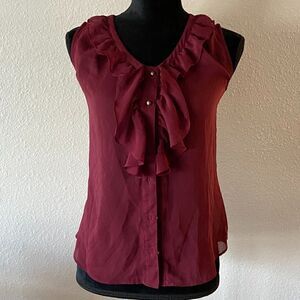 Burgundy chiffon blouse with ruffle neck XSP
